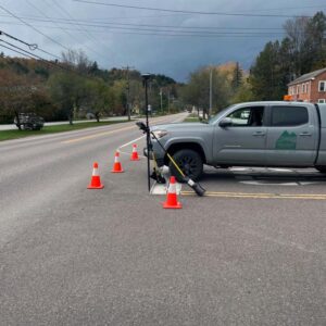 surveying truck in parking lot